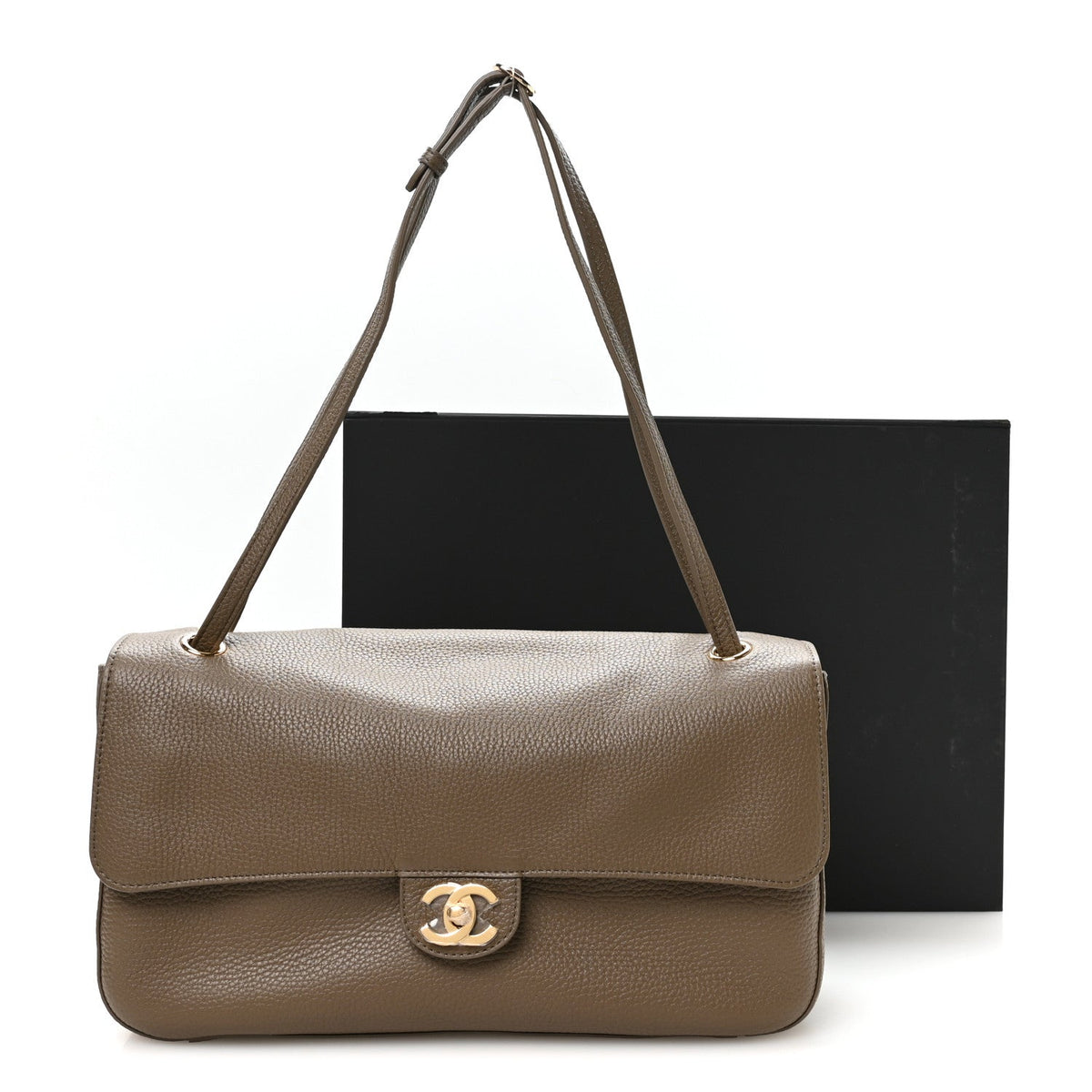 Grained Calfskin Small Souplissimo Maxi Flap Dark Khaki