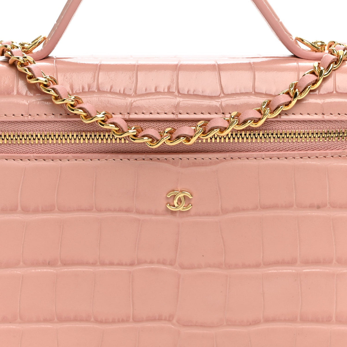 Calfskin Crocodile Embossed Crococo Exoticoco Vanity With Chain Light Pink