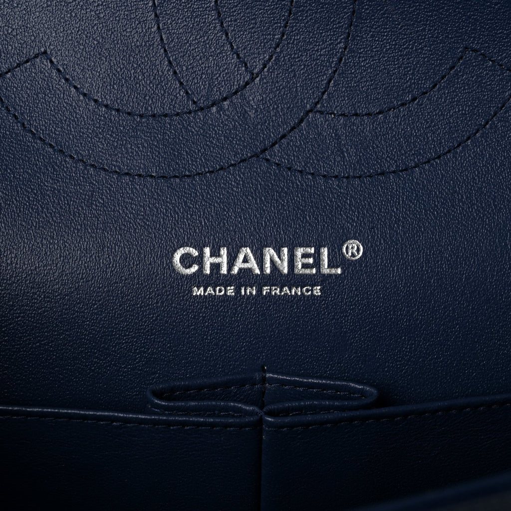 Caviar Quilted Jumbo Double Flap Navy Blue