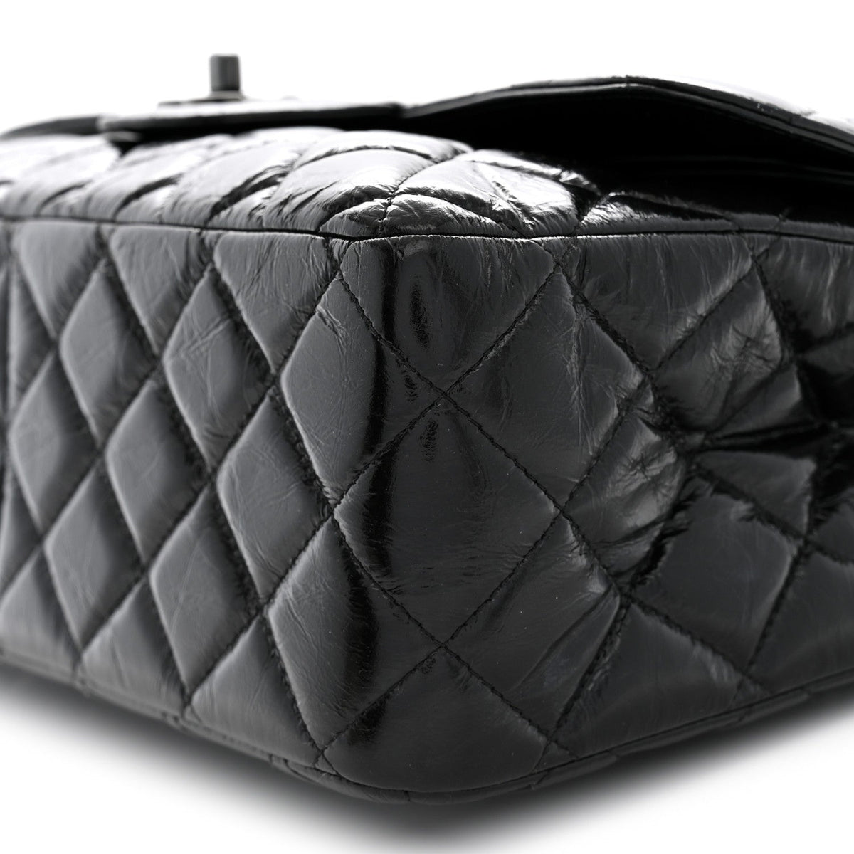 Shiny Distressed Calfskin Quilted Jumbo Double Flap So Black