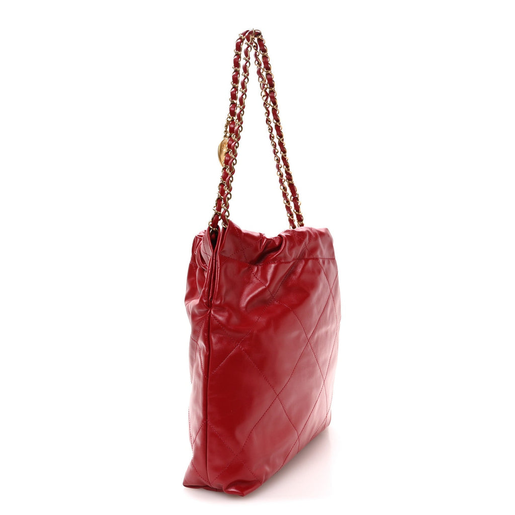 Shiny Calfskin Quilted Small Chanel 22 Red