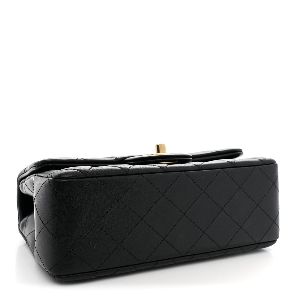 Lambskin Quilted Mini Rectangular Flap Black