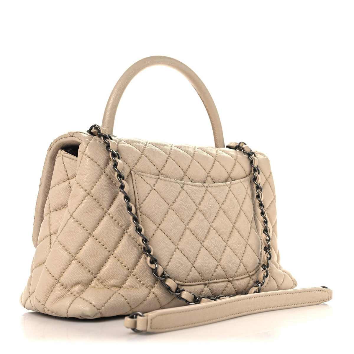 Caviar Quilted Small Coco Handle Flap Light Beige