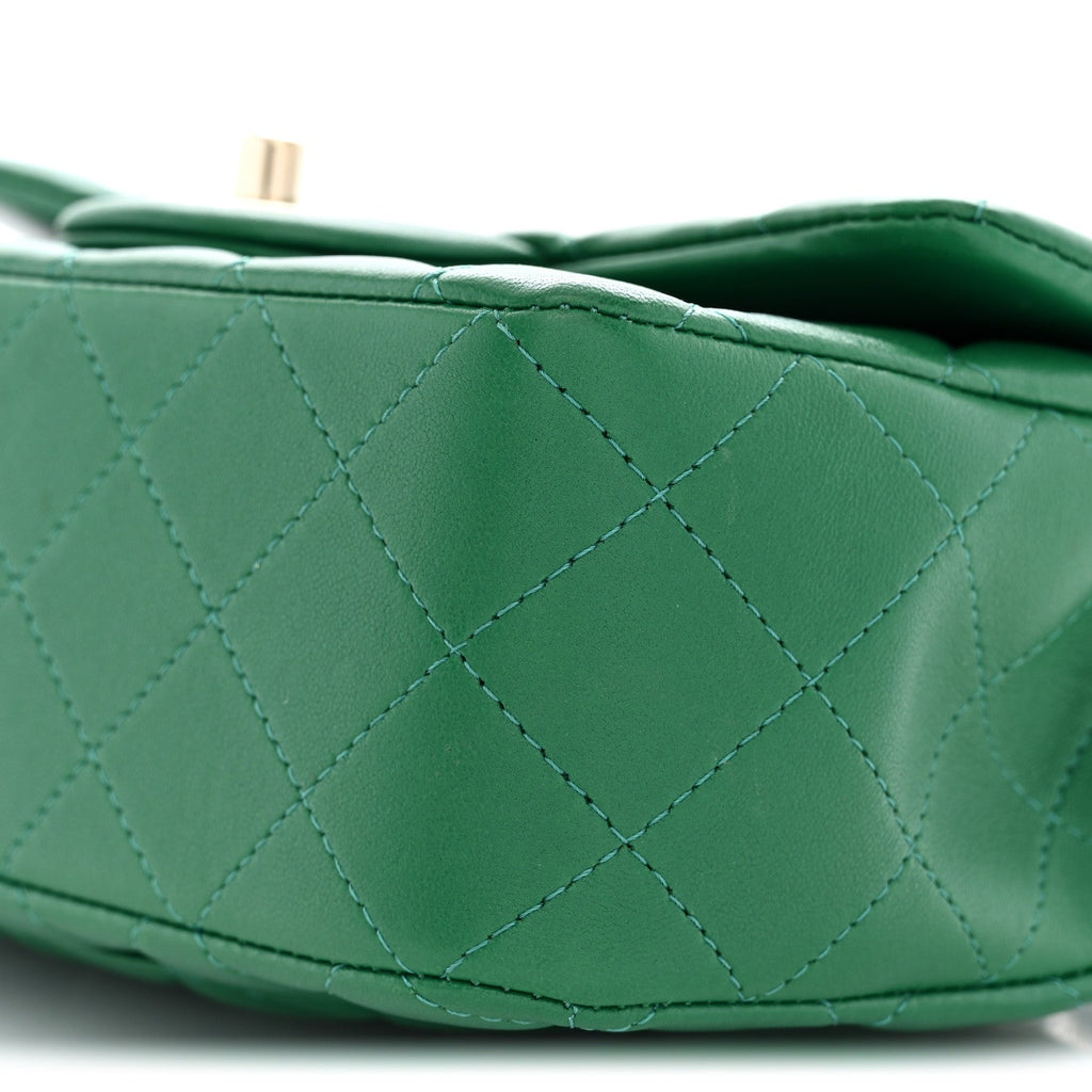 Lambskin Quilted Mini Top Handle Rectangular Flap Green