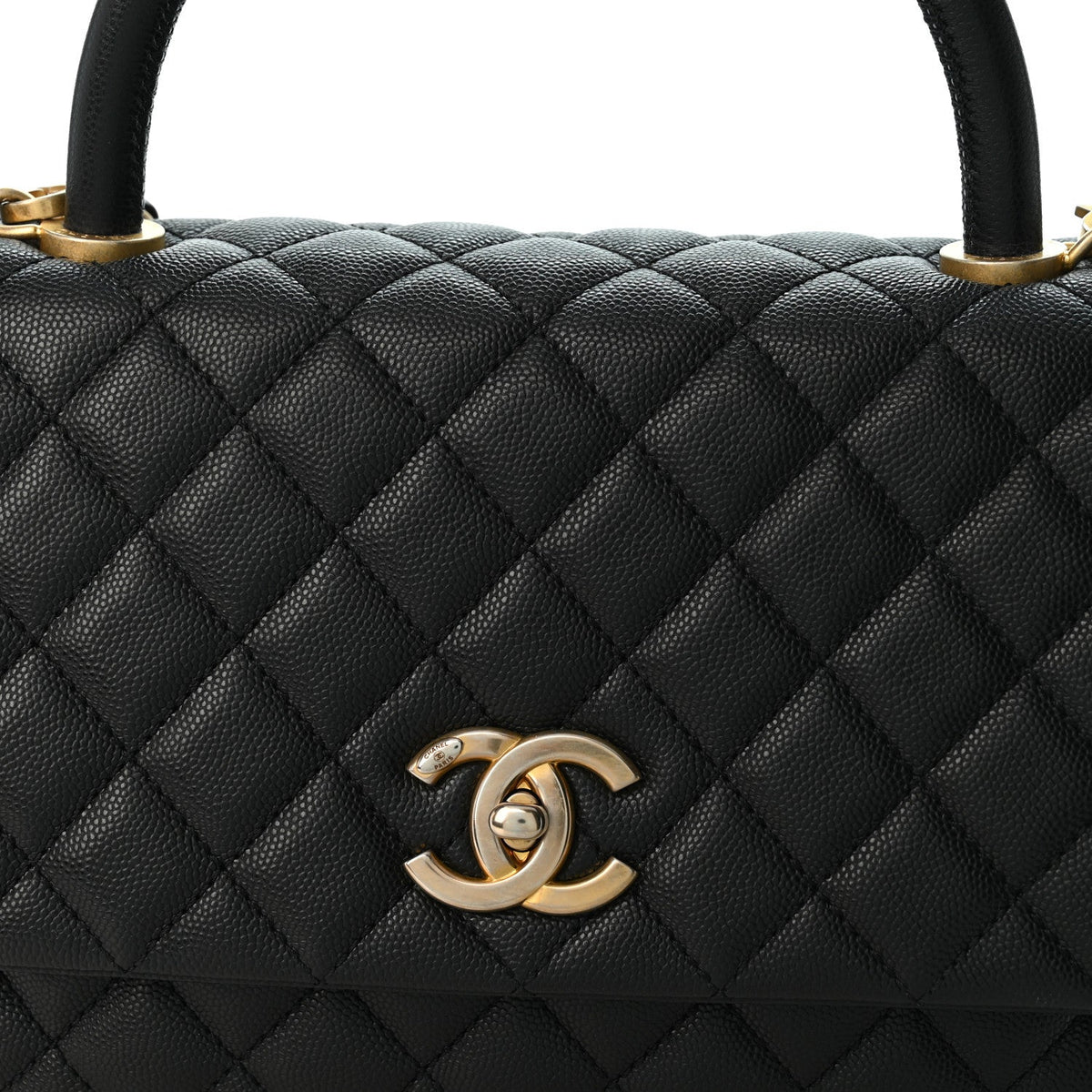 Caviar Quilted Small Coco Handle Flap Black