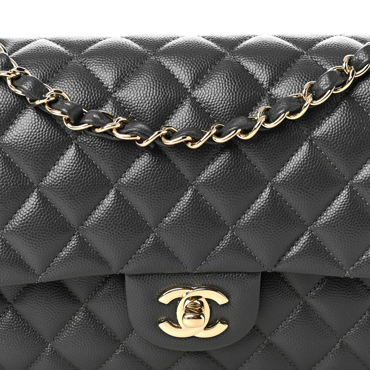 Caviar Quilted Medium Double Flap Dark Grey