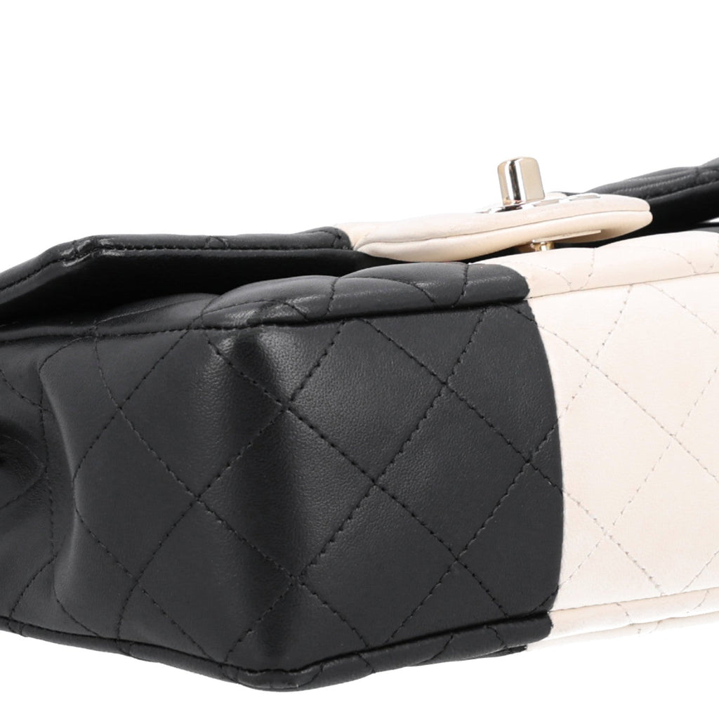 Lambskin Quilted Mini Rectangular Flap Black White