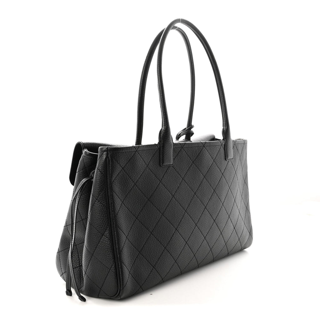Grained Calfskin Stitched Urban Essentials Shopping Bag Black