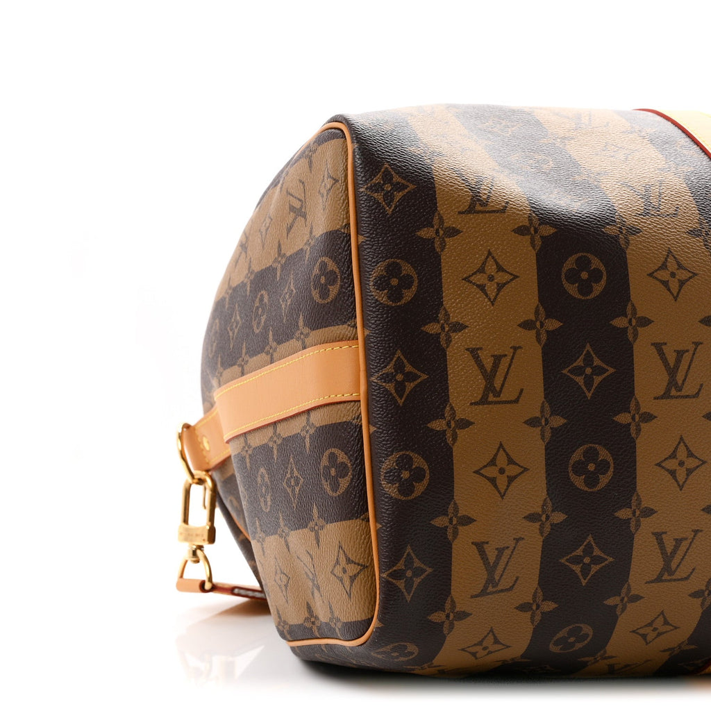 X NIGO Reverse Monogram Stripe Keepall Bandouliere 50 Brown