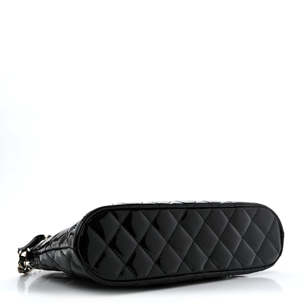 Patent Quilted Shiny Coco Small Shopping Bag Black