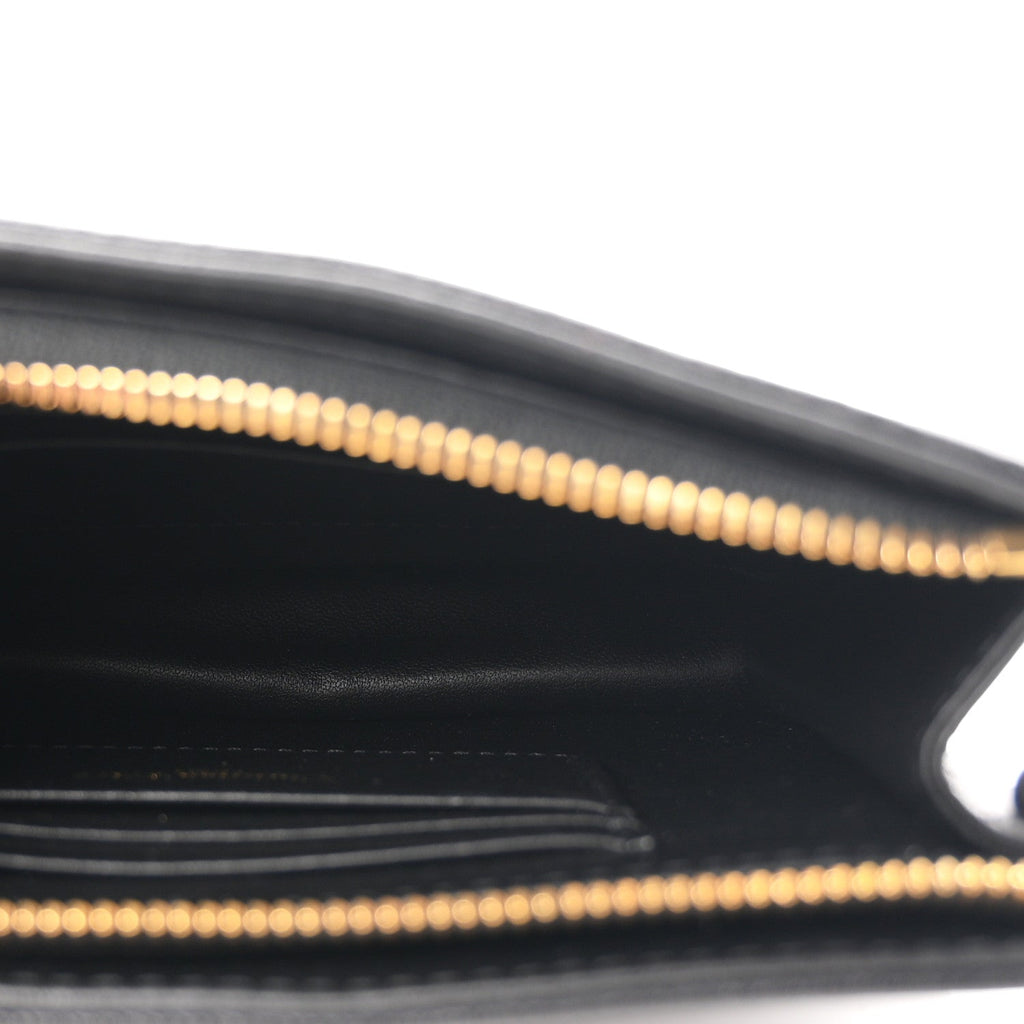 Calfskin Cannage Caro Zipped Pouch With Chain Black