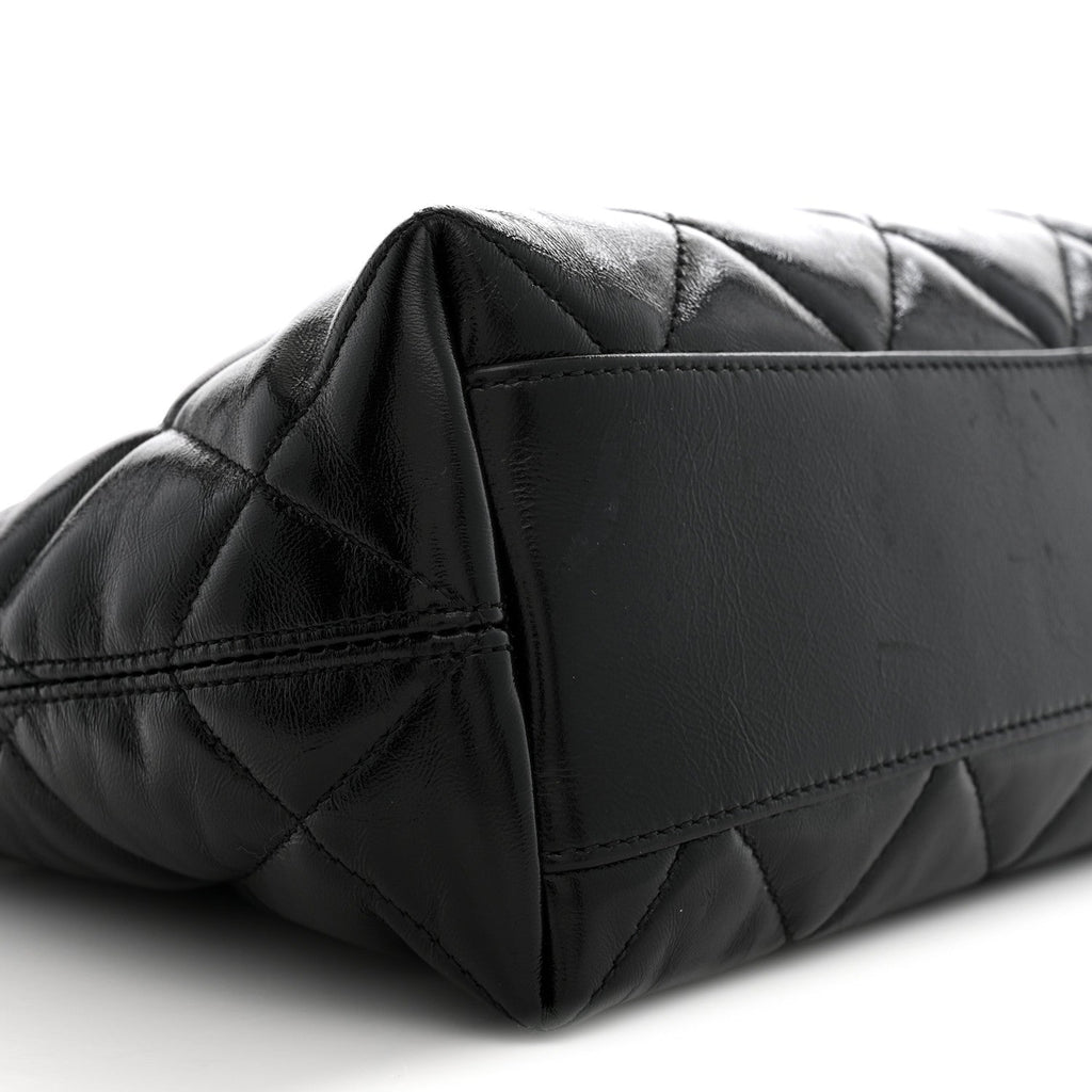 Shiny Crumpled Lambskin Quilted CC Funky Town Hobo Black