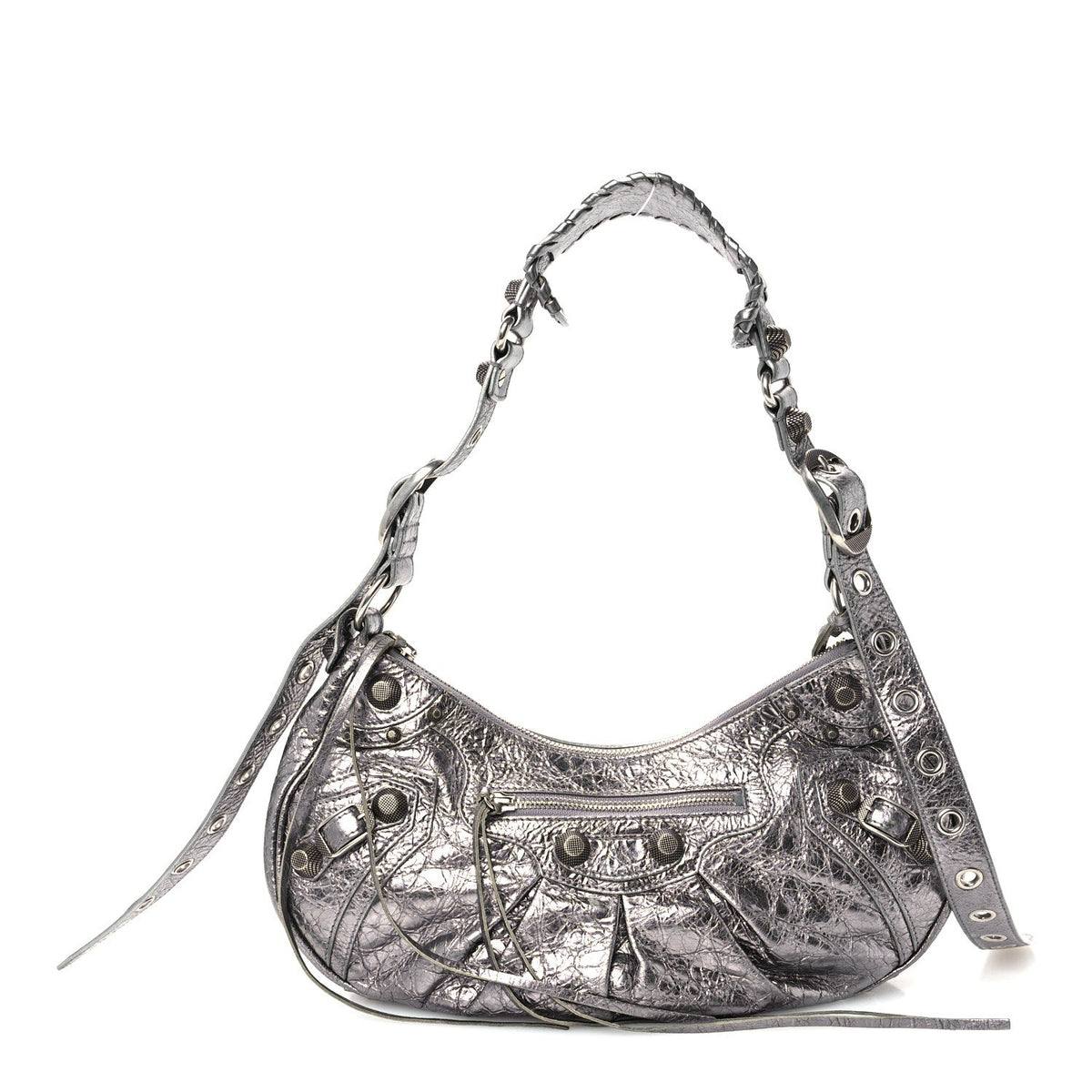 Metallic Agneau Arena Small Le Cagole Shoulder Bag Silver