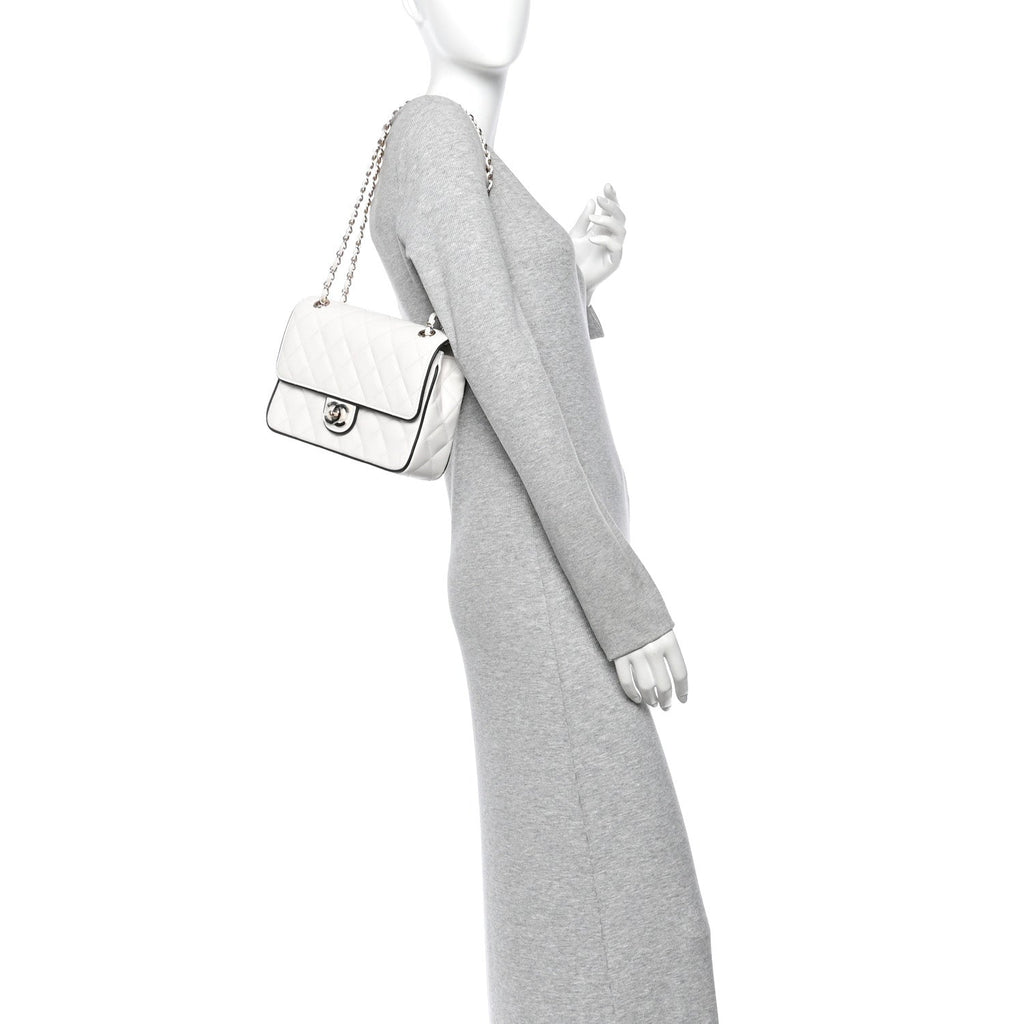 Lambskin Quilted Resin Graphic Frame Flap Bag White Black