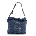 Washed Denim Quilted Studded Small Chanel 22 Blue