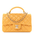 Lambskin Quilted Mini Top Handle Rectangular Flap Yellow