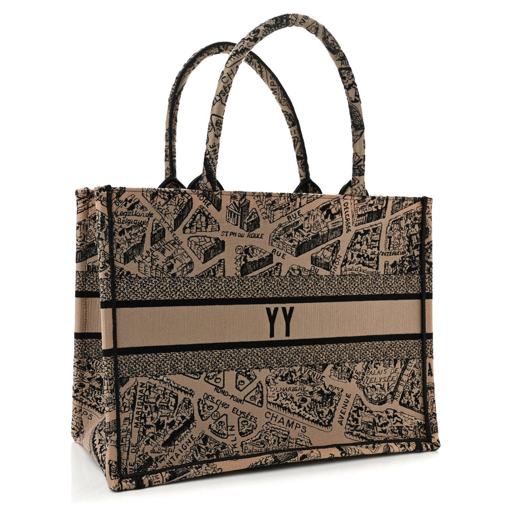 Canvas Embroidered Medium Plan De Paris Book Tote Beige Multi