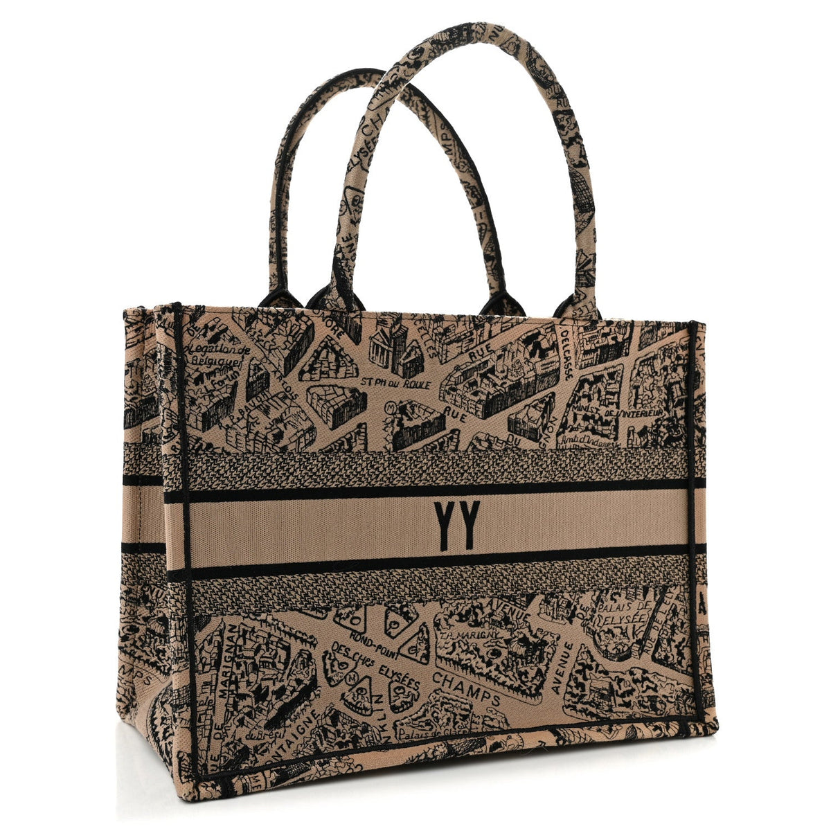 Canvas Embroidered Medium Plan De Paris Book Tote Beige Multi