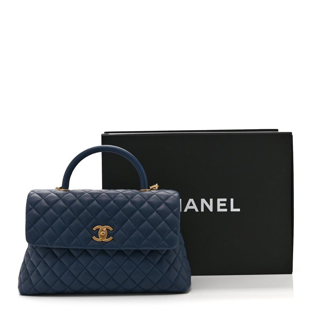 Caviar Quilted Medium Coco Handle Flap Blue