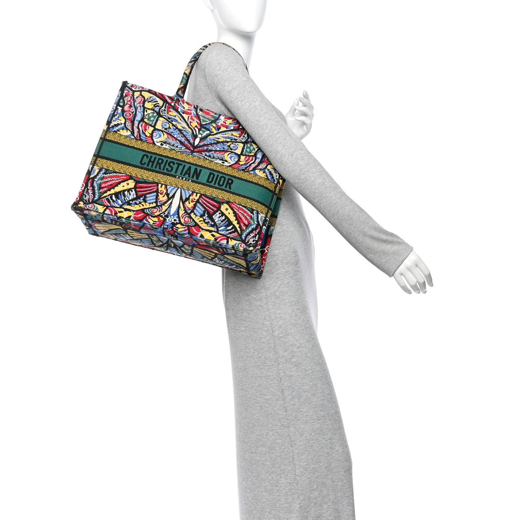Canvas Embroidered Butterfly Book Tote Black Multicolor