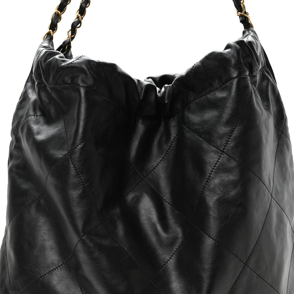 Calfskin Quilted Large Chanel 22 Black White