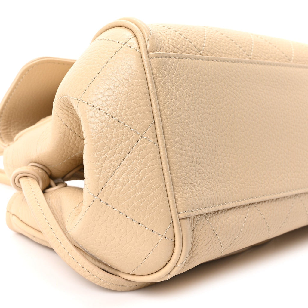 Grained Calfskin Stitched Urban Essentials Small Shopping Bag Beige