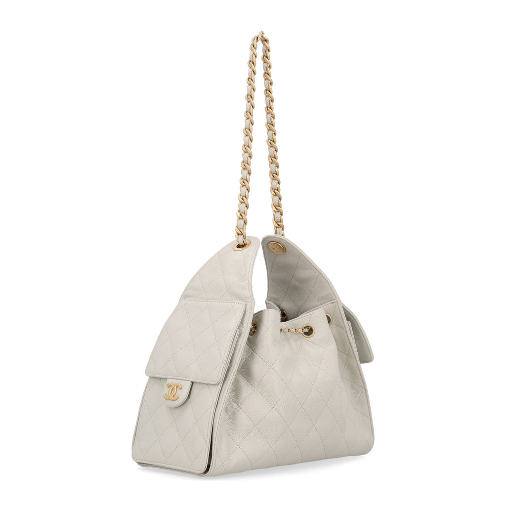 Caviar Quilted Small Chanel 25 Handbag Light Grey