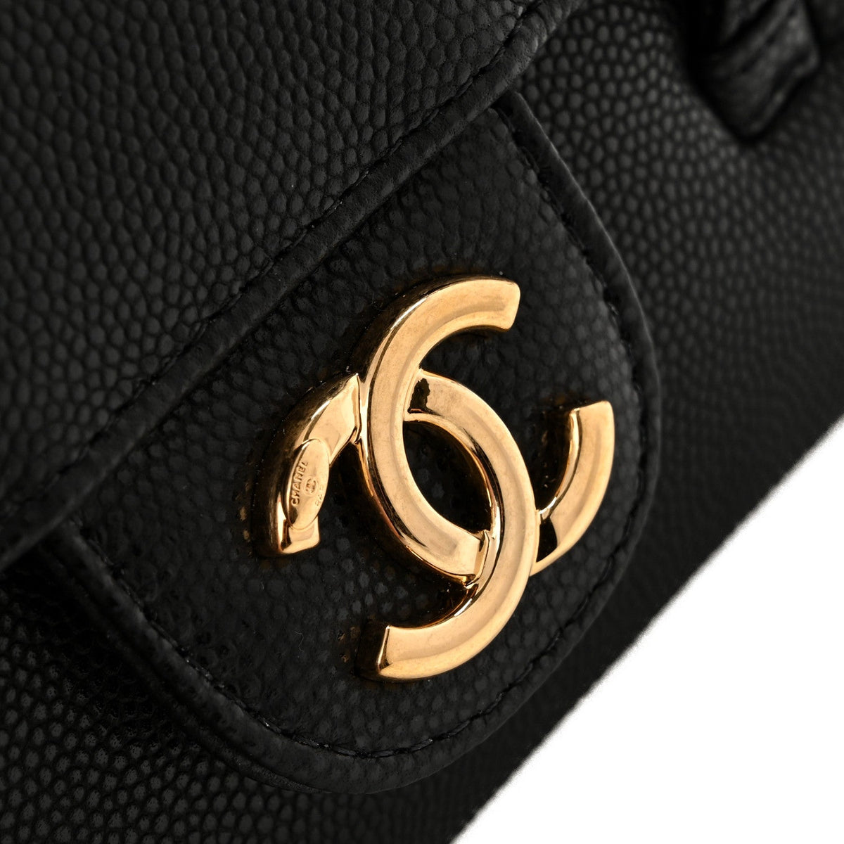 Shiny Caviar Mini Preppy Coco Shoulder Bag Black
