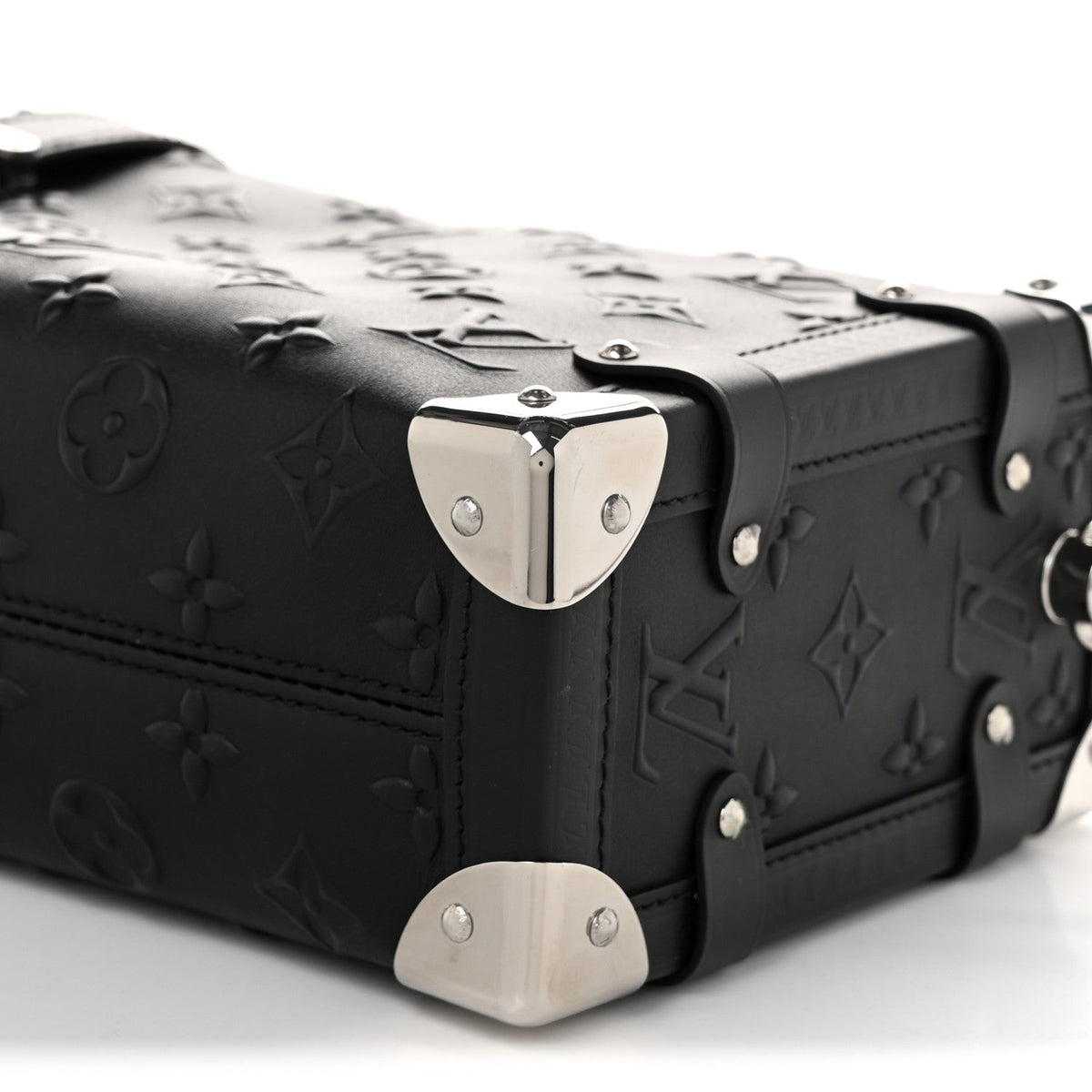 Calfskin Debossed Monogram Side Trunk Black