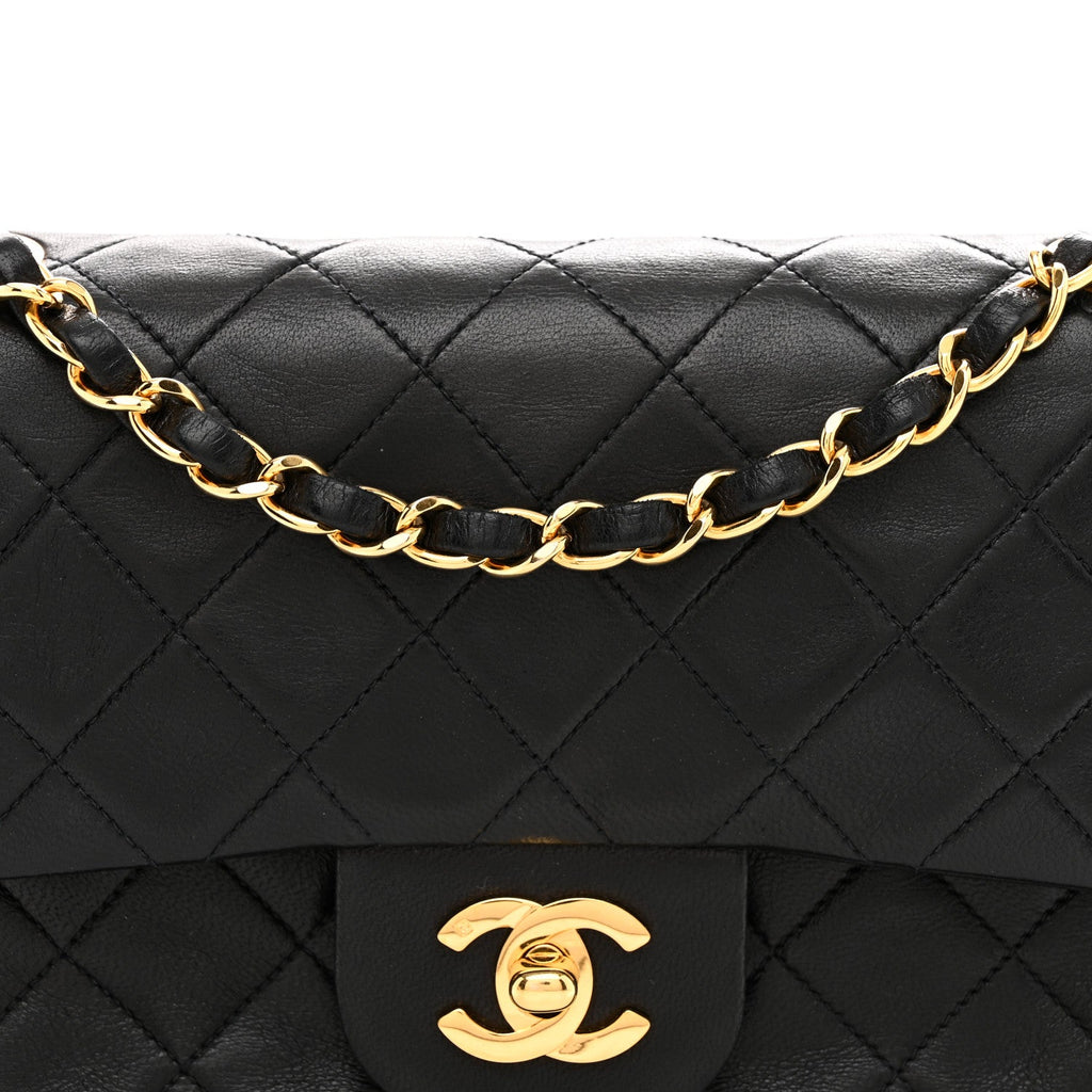 Lambskin Quilted Small Double Flap Black
