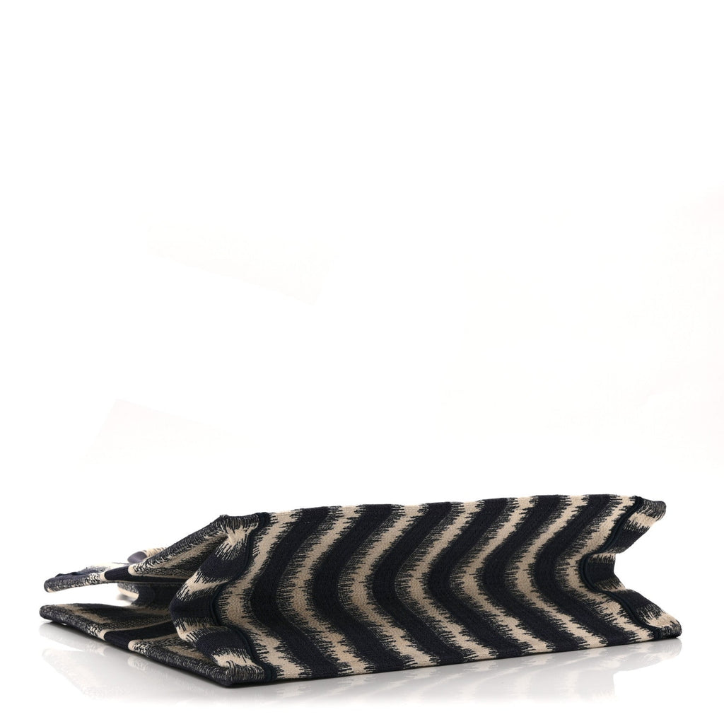 Canvas Embroidered Medium Striped Book Tote Navy