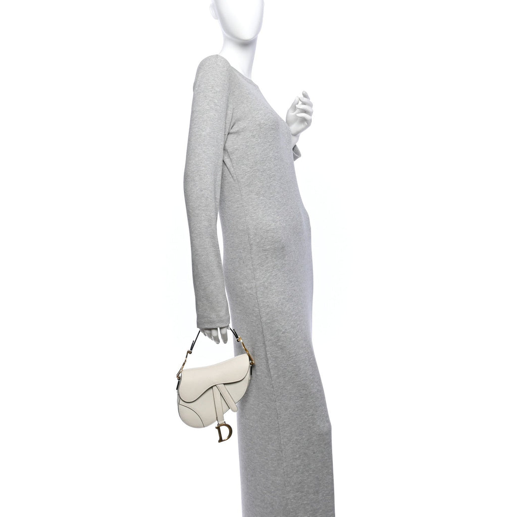 Grained Calfskin Mini Saddle Bag White