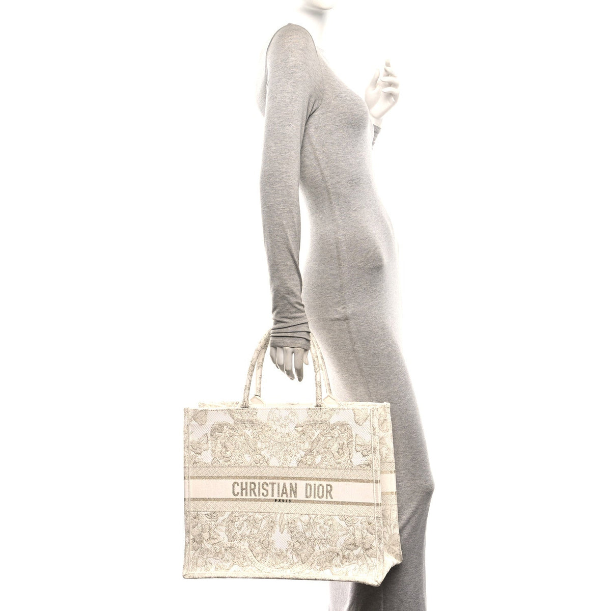 Canvas Embroidered Medium Jardin D'Hiver Book Tote White Gold