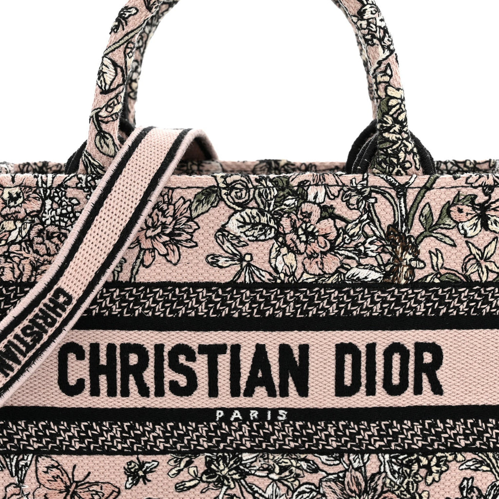 Canvas Embroidered Mini Book Tote With Strap Pink Multicolor