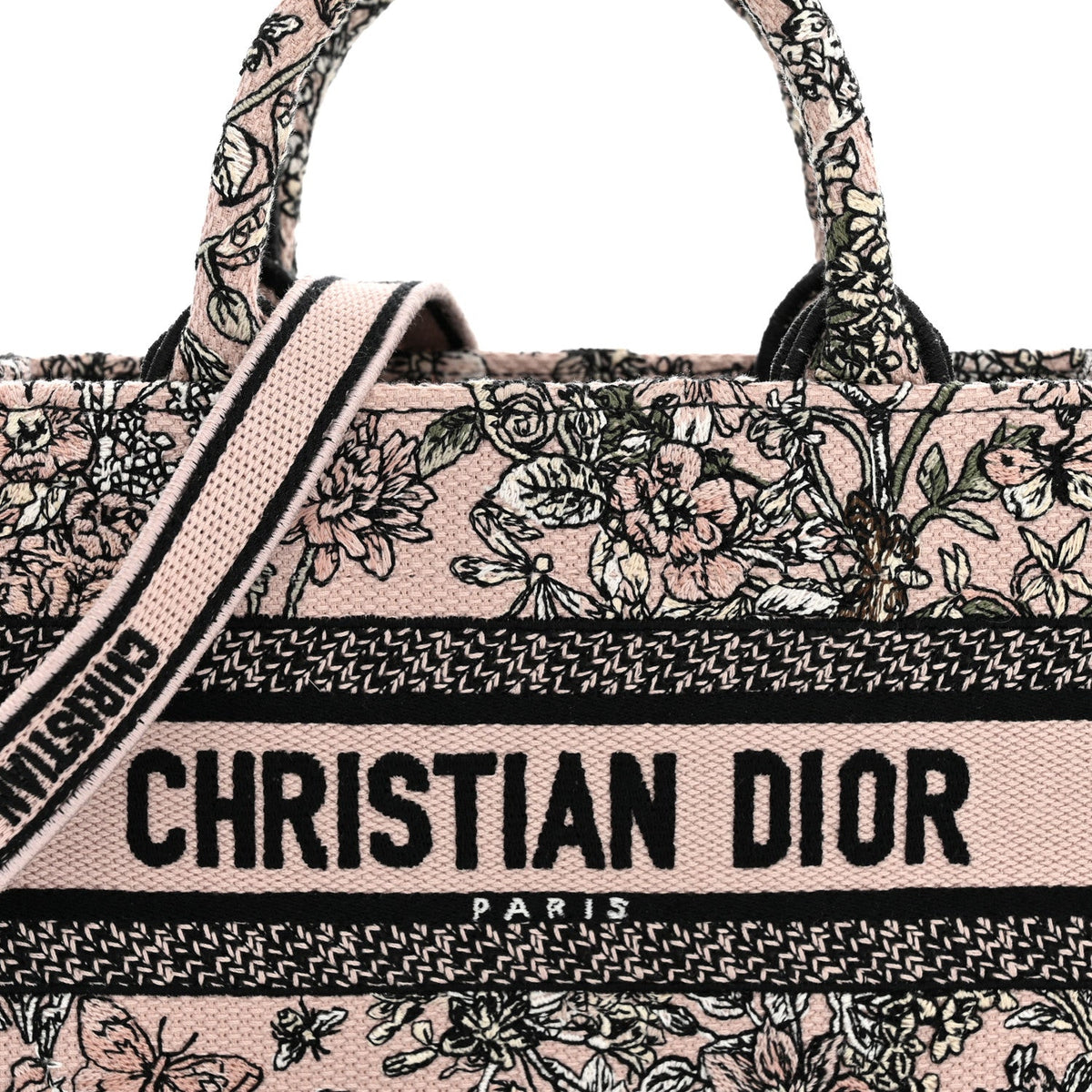 Canvas Embroidered Mini Book Tote With Strap Pink Multicolor