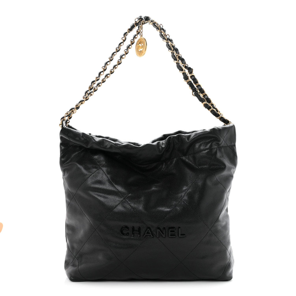 Shiny Caviar Quilted Monochrome Small Chanel 22  Black