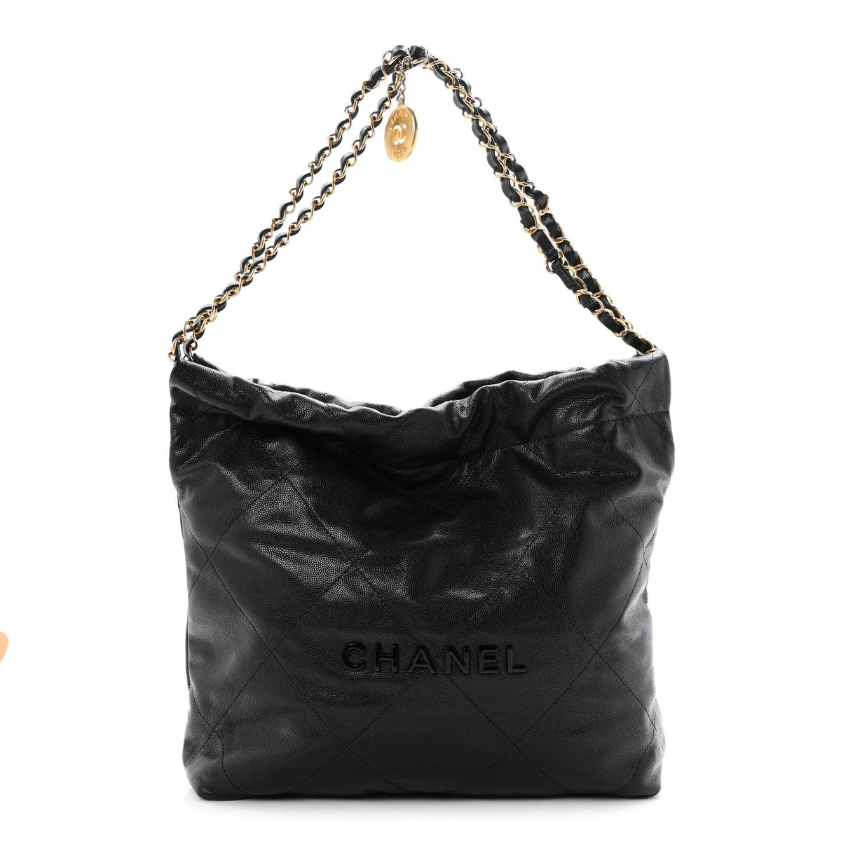 Shiny Caviar Quilted Monochrome Small Chanel 22  Black