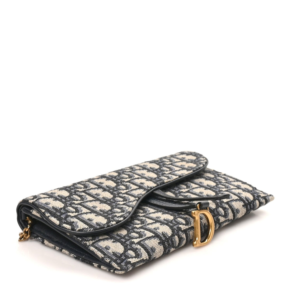 Oblique Saddle Chain Long Wallet Blue