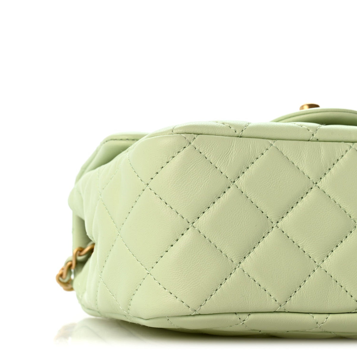 Lambskin Quilted Mini Pearl Crush Flap Light Green