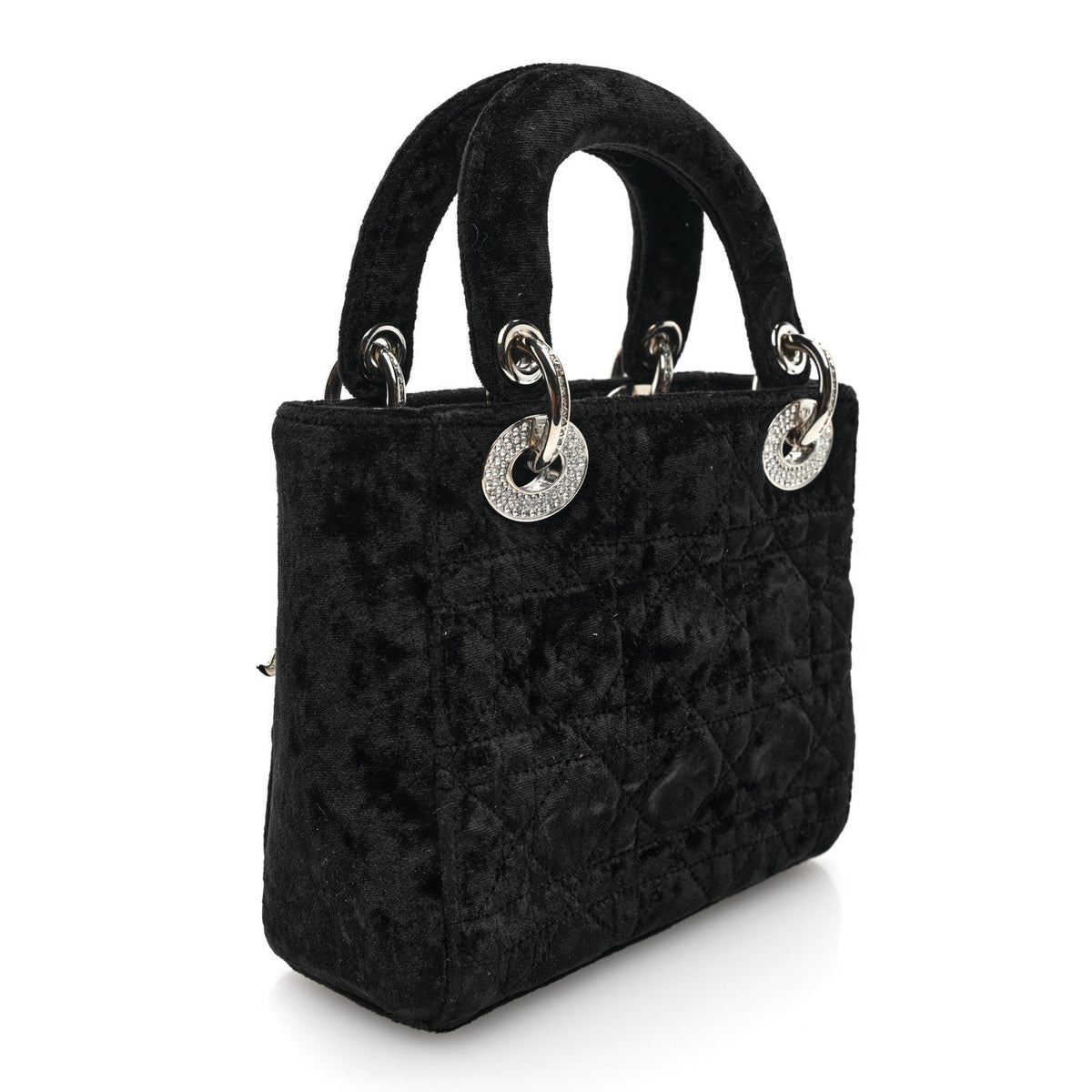 Velvet Crystal Mini Lady Dior Black