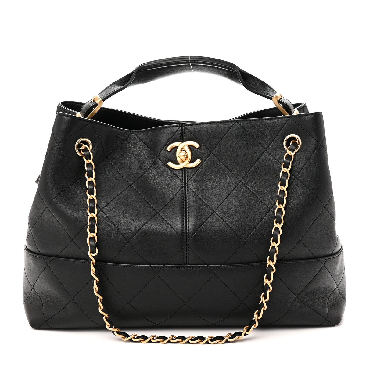 Calfskin Quilted Small Coco Base Shopping Bag Black