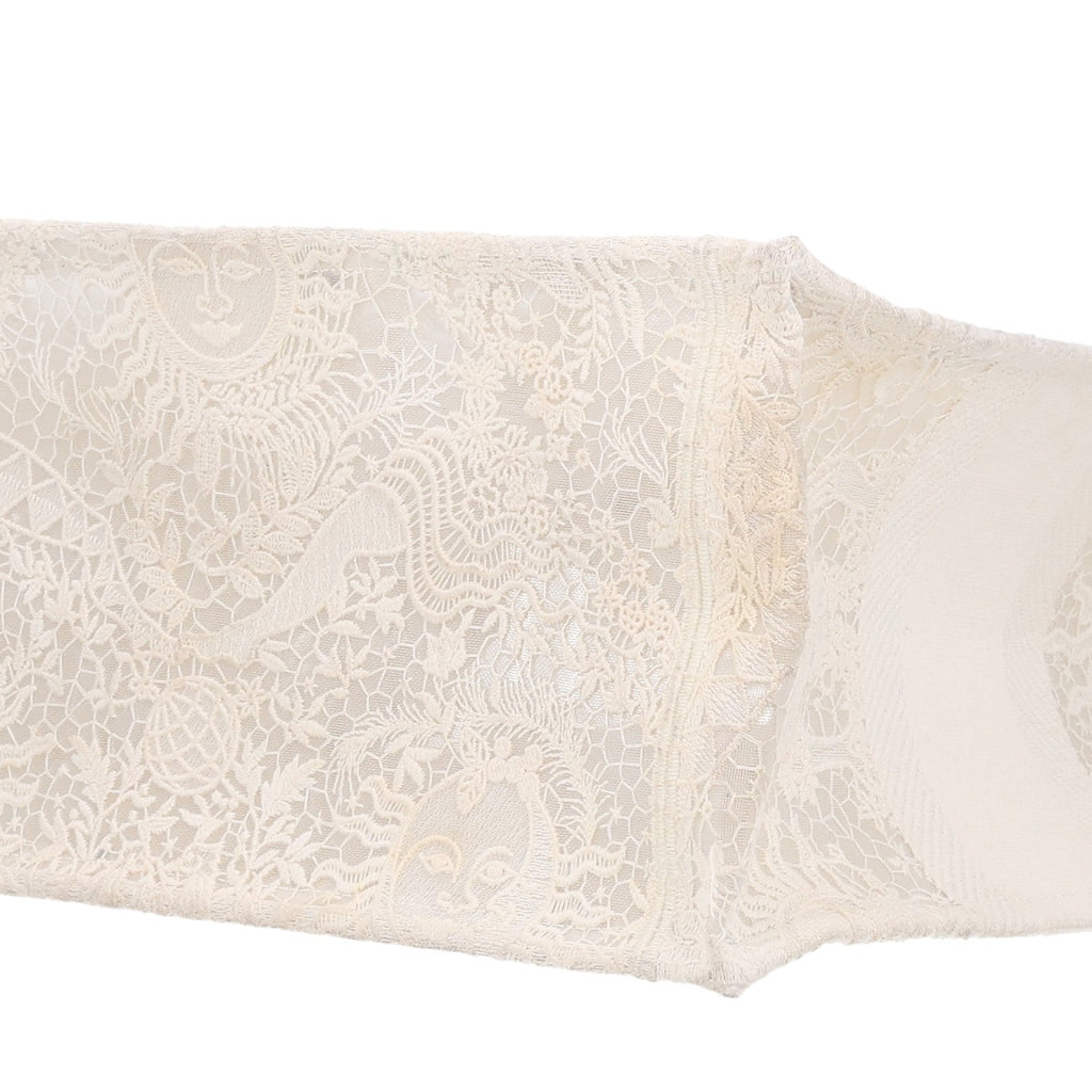 Embroidered 3D Macrame D-Lace Butterfly Medium Book Tote White