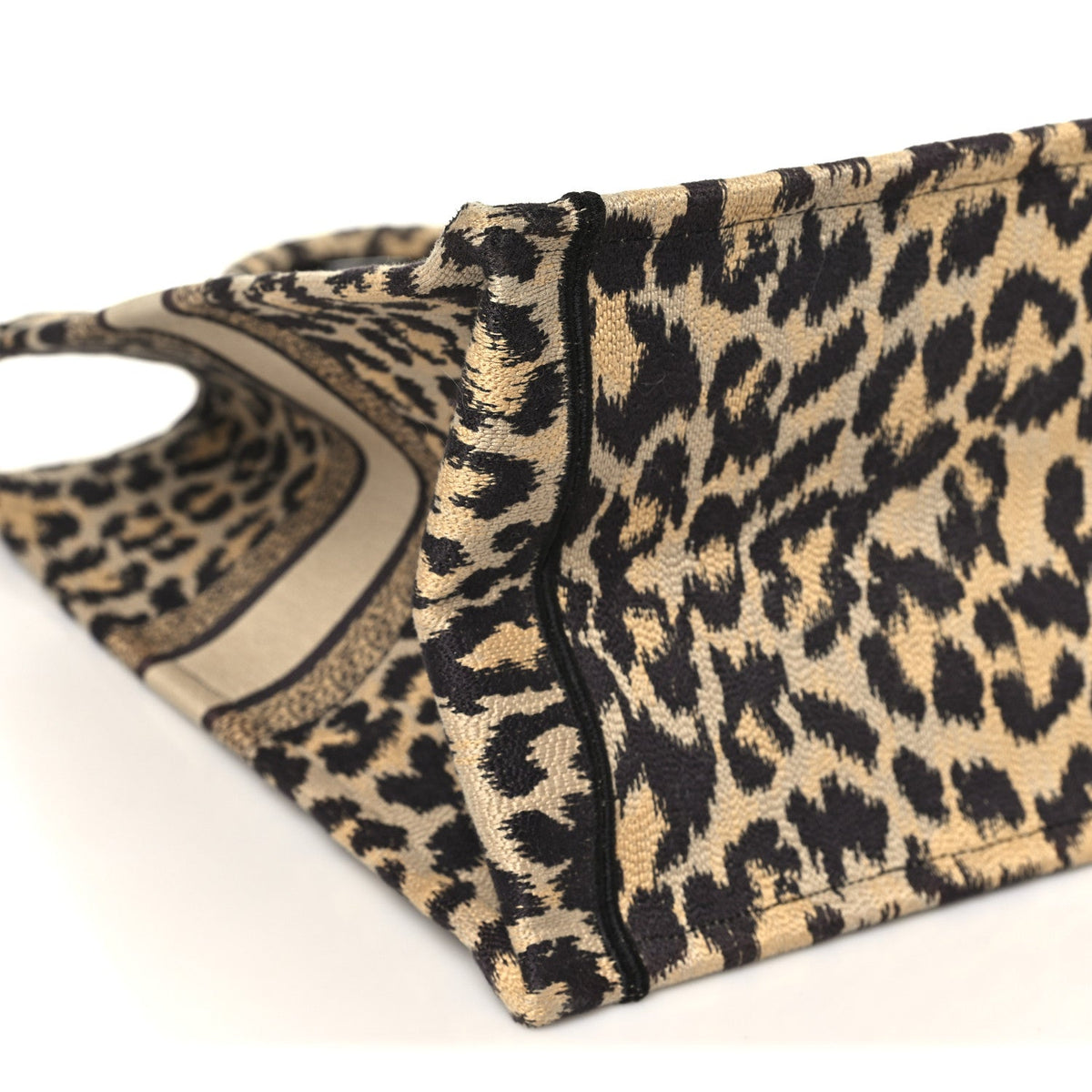 Canvas Mizza Embroidered Large Leopard Book Tote Beige