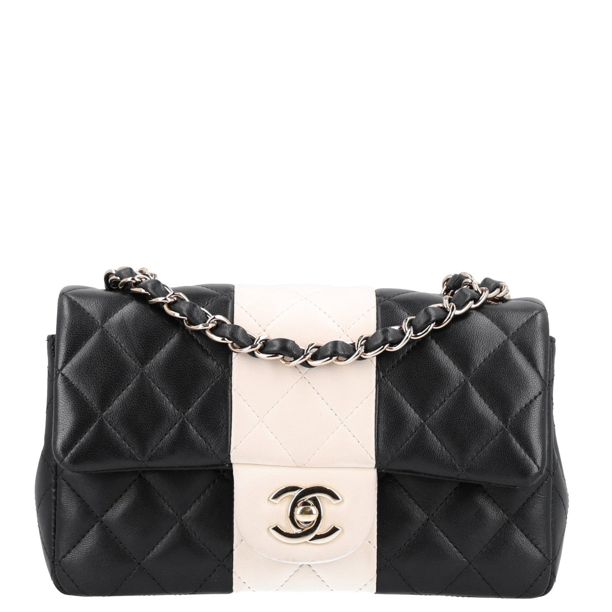 Lambskin Quilted Mini Rectangular Flap Black White
