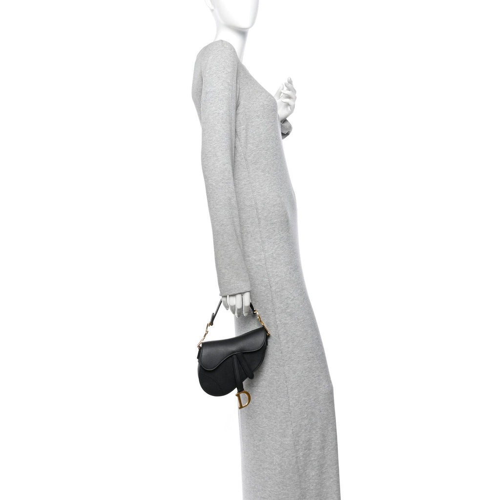Grained Calfskin Mini Saddle Bag Black