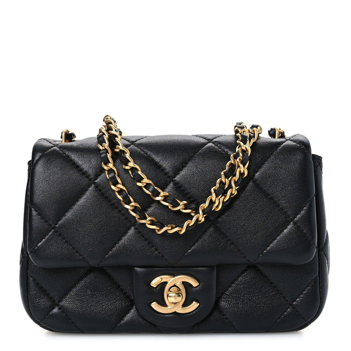 Lambskin Pearl Quilted Mini Flap Black