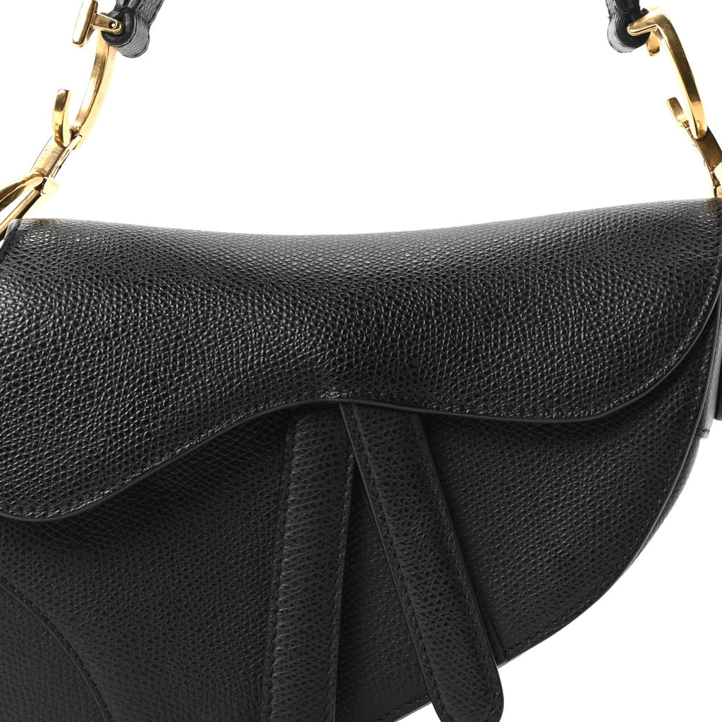 Grained Calfskin Mini Saddle Bag Black