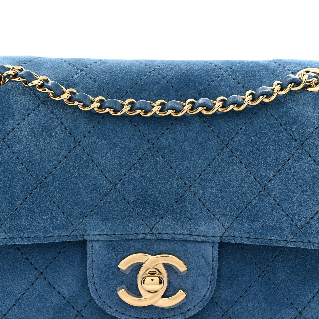 Suede Calfskin Mini Souplissimo Flap Blue