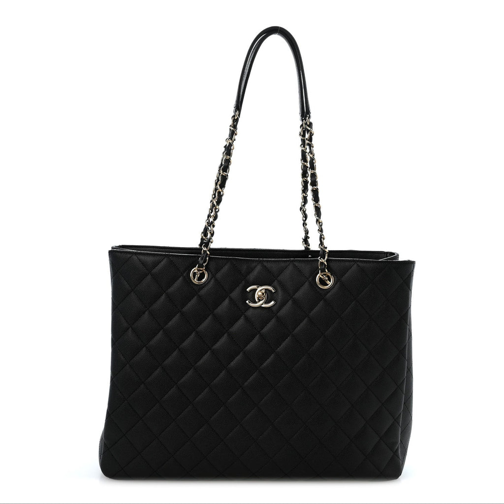 Caviar Quilted Large Shopping Tote Black