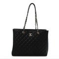 Caviar Quilted Large Shopping Tote Black